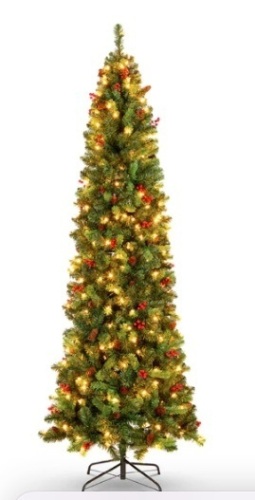 Pre-Lit Spruce Pencil Christmas Tree w/ Berries, Pine Cones,APPEARS NEW - Lot 160