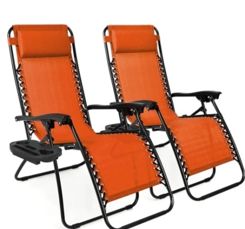 Set of 2 Adjustable Zero Gravity Patio Chair Recliners w/ Cup Holders,APPEARS NEW  - Lot 130