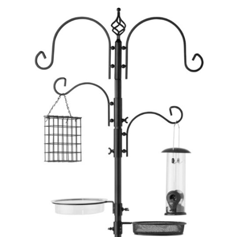 4-Hook Bird Feeding Station, Steel Feeder Stand w/ 2 Bird Feeders - 91in,E-COMMERCE RETURN - Lot 134