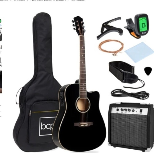 Beginner Acoustic Electric Cutaway Guitar Set w/ Case, Strap - 41in,Appears New - Lot 56