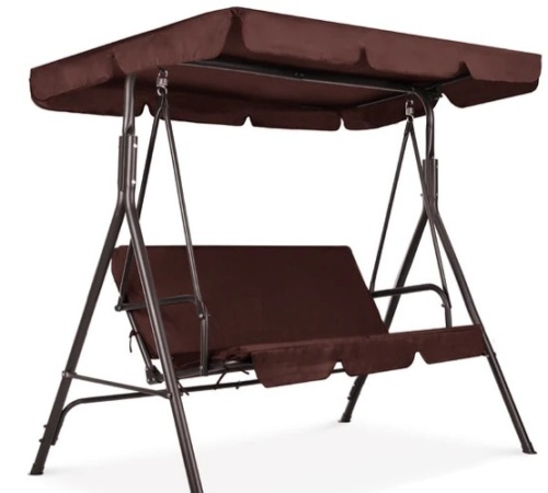 3-Person Outdoor Canopy Swing Glider Furniture w/ Cushions, Steel Frame,APPEARS NEW - Lot 163
