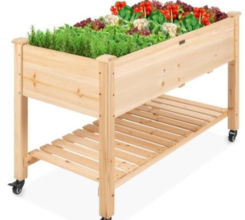 Mobile Raised Garden Bed Elevated Wood Planter w/ Wheels, Storage Shelf,APPEARS NEW - Lot 176