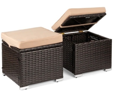 Set of 2 Wicker Ottomans, Multipurpose w/ Removable Cushions, Steel Frame,MISSING PILLOW CUSHION,APPEARS NEW - Lot 53