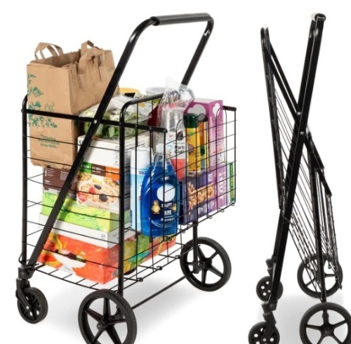 Folding Steel Grocery Cart w/ Double Basket, Swivel Wheels, 220lb Cap,NEW - Lot 139