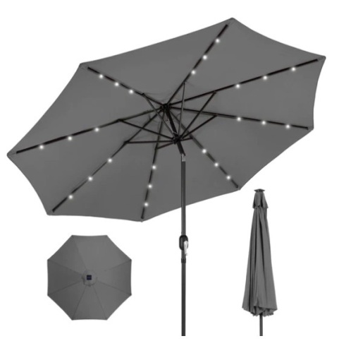 Solar LED Lighted Patio Umbrella w/ Tilt Adjustment, UV-Resistance - 10ft, Ecommerce Return - Lot 100