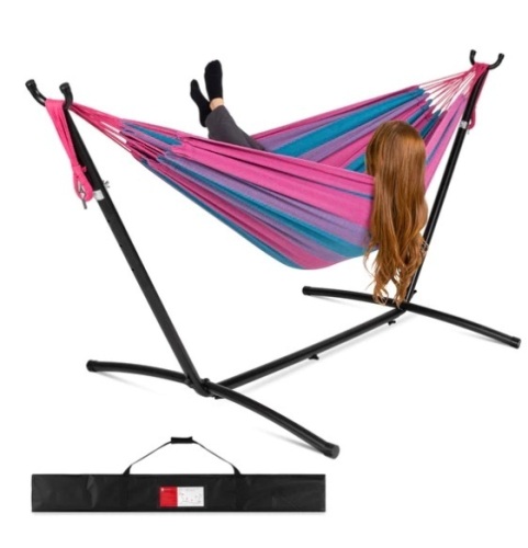 2-Person Brazilian-Style Double Hammock w/ Carrying Bag and Steel Stand, Appearsw New/Box Damaged - Lot 101