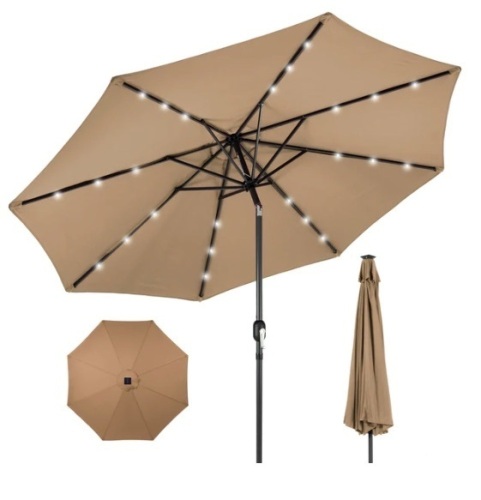 Solar LED Lighted Patio Umbrella w/ Tilt Adjustment, UV-Resistance - 10ft, Appears New - Lot 105