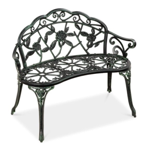 Steel Garden Bench Outdoor Patio Furniture w/ Floral Rose Accent - 39in, Appears New - Lot 106