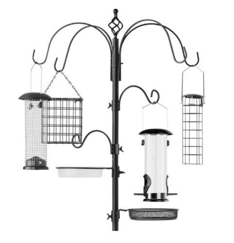 Bird Feeding Station, 6-Hook Steel Multi-Feeder Stand w/ 4 Feeders - 89in, Appears New - Lot 111
