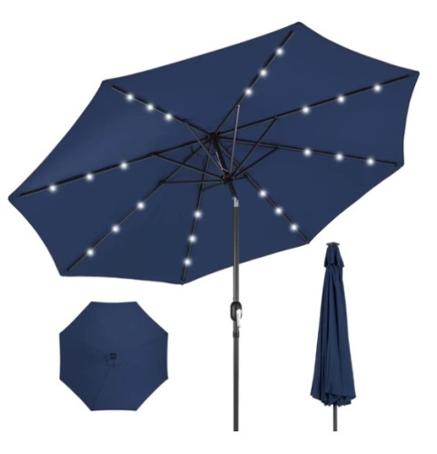 Solar LED Lighted Patio Umbrella w/ Tilt Adjustment, UV-Resistance - 10ft, Appears New - Lot 113