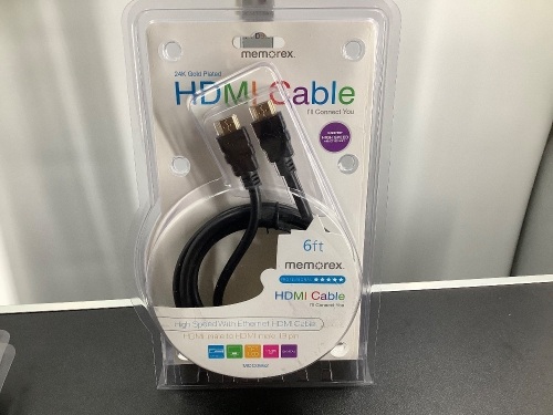 Memorex, 24K Gold Palted HDMI Cable 6FT, Lot of 2, Appears New  - Lot 123