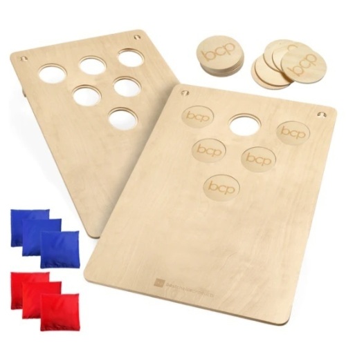 2-In-1 Cornhole & Beer Pong Board Game Set w/ 2 Carrying Bags, 6 Bean Bags, Appears New  - Lot 160