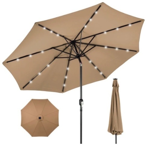 Solar LED Lighted Patio Umbrella w/ Tilt Adjustment, UV-Resistance - 10ft, Ecommerce Return - Lot 162