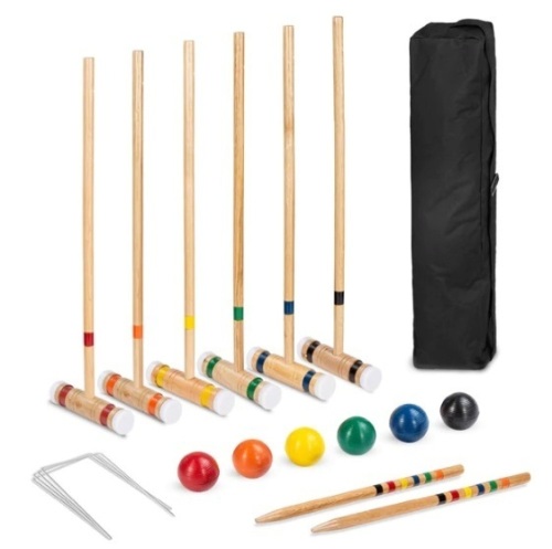 6-Player Wood Croquet Set w/ 6 Mallets, 6 Balls, Wickets, Stakes, Bag - 32in, Appears New - Lot 168