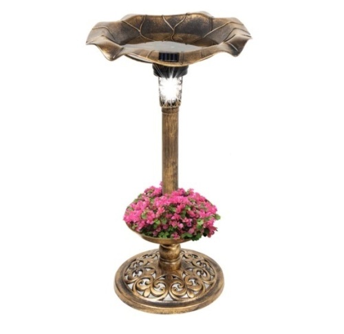 Solar Lighted Bird Bath w/ Planter, Appears New - Lot 223