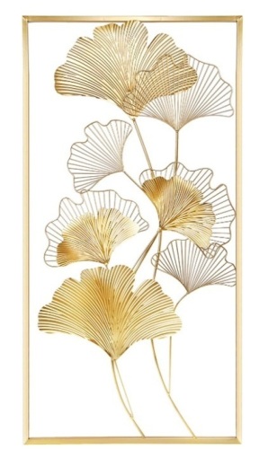 Home Metal Wall Decor, 39" X 20" Golden Ginkgo Leaf Wall Hanging Decor with Frame, Appears New/Box Damaged - Lot 225