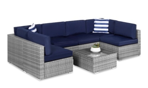 BCP, 7-Piece Modular Wicker Sectional Conversation Set w/ 2 Pillows, Cover, Appears New - Lot 5