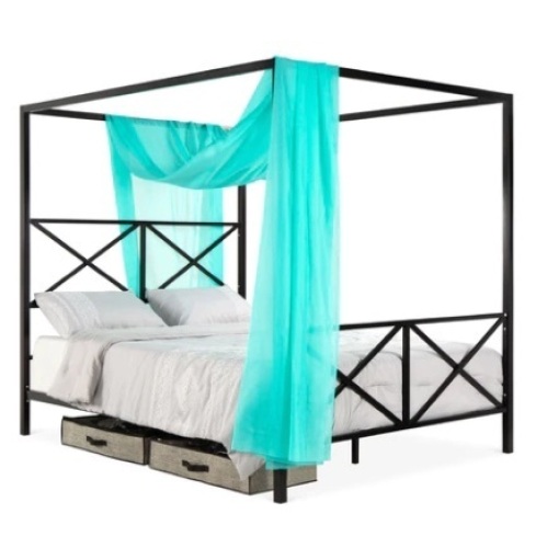 4-Post Queen Size Modern Metal Canopy Bed, Black - Lot 68