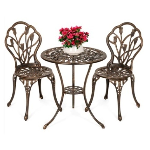 3-Piece Cast Aluminum Patio Bistro Furniture Set, Brown - Lot 85