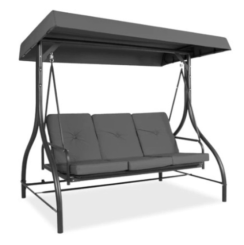 3-Seat Outdoor Canopy Swing Glider Furniture w/ Converting Flatbed Backrest, Gray - Lot 97