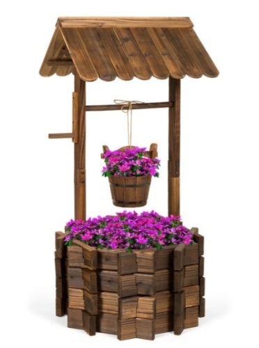 BCP, Rustic Wooden Wishing Well Planter Yard Decoration w/ Hanging Bucket - Lot 12