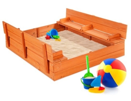 Kids Cedar Sandbox w/ Sand Screen, 2 Benches - 47x47in - Lot 13