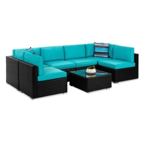 7-Piece Modular Wicker Sectional Set, Black/Teal - Lot 63