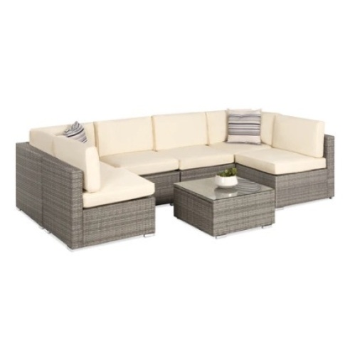 7-Piece Modular Wicker Sectional Set, Gray/Cream - Lot 64