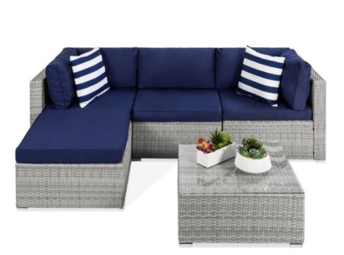 5-Piece Modular Wicker Sectional Conversation Set w/ 2 Pillows, Coffee Table - Lot 118