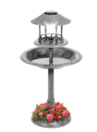 Solar Lighted Outdoor Pedestal Bird Bath w/ Planter, Decorative Bird Cage - Lot 119