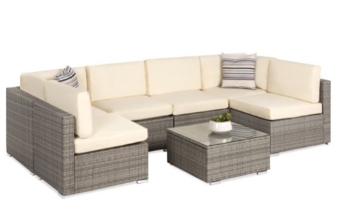 Best Choice Products 7-Piece Modular Outdoor Conversational Furniture Set, Wicker Sectional Sofas w/ Cover - Gray/Cream - Lot 122
