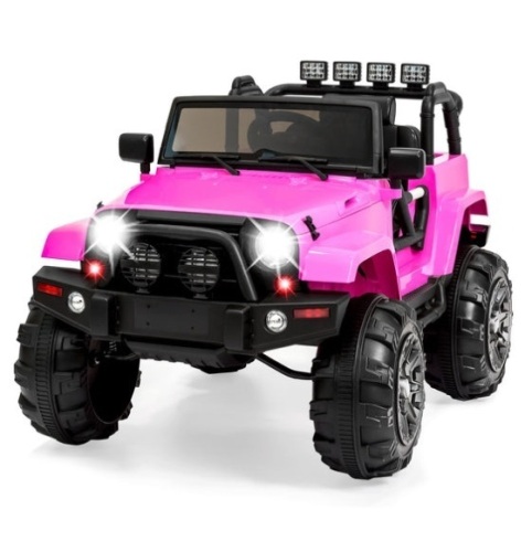 12V Kids Ride-On Truck Car Toy w/ 3 Speeds, LED, Remote, Bluetooth, Pink - Lot 126
