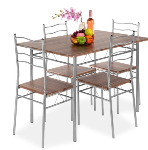 5-Piece Wooden Kitchen Table Dining Set w/ Metal Legs, 4 Chairs - Lot 129