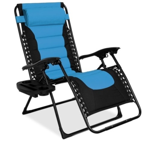 Oversized Padded Zero Gravity Chair, Folding Recliner w/ Headrest, Side Tray, Sky Blue - Lot 138