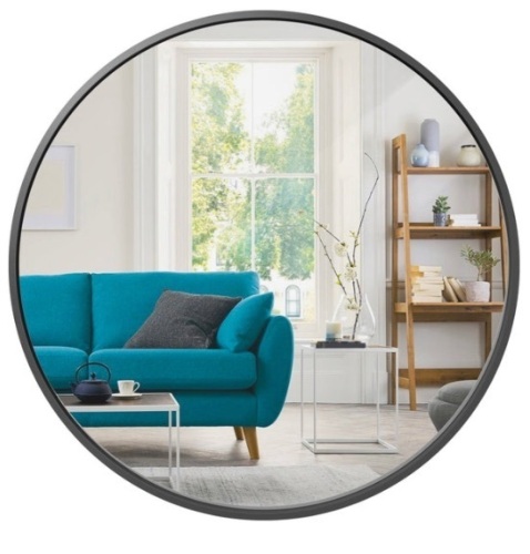 Framed Round Bathroom Vanity Wall Mirror w/ Anti-Blast Film - 36in, Matte Black - Lot 139