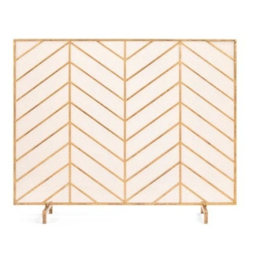 Single Panel Iron Chevron Fireplace Screen, 38x31in, Gold - Lot 142