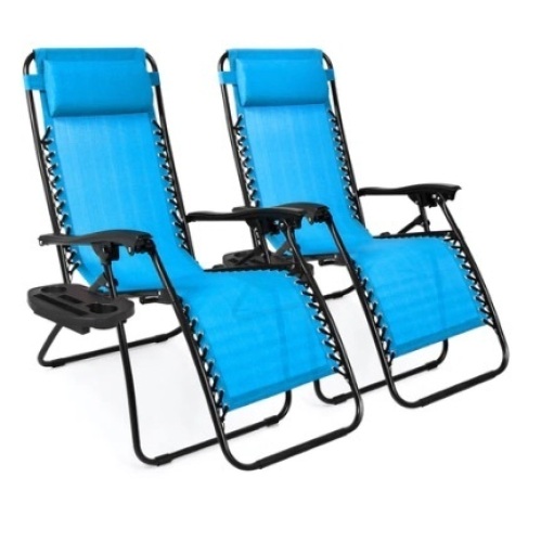 Set of 2 Adjustable Zero Gravity Patio Chair Recliners, Aqua Blue - Lot 146