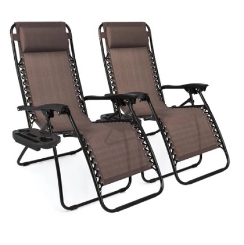 Set of 2 Adjustable Zero Gravity Patio Chair Recliners, Brown - Lot 145
