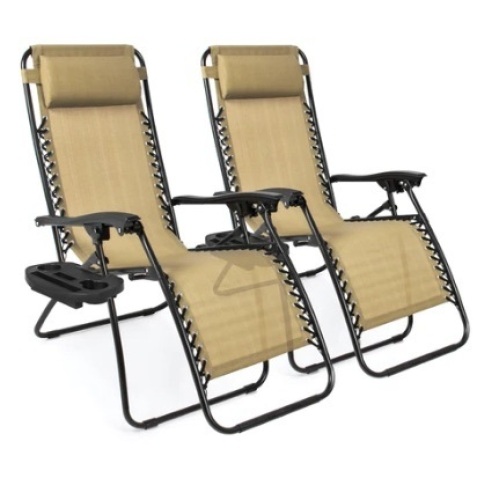 Set of 2 Adjustable Zero Gravity Patio Chair Recliners, Beige - Lot 147