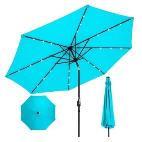 Solar LED Lighted Patio Umbrella, 10ft, Light Blue - Lot 157