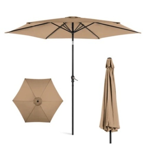 Outdoor Steel Market Patio Umbrella, 10ft, Tan - Lot 164