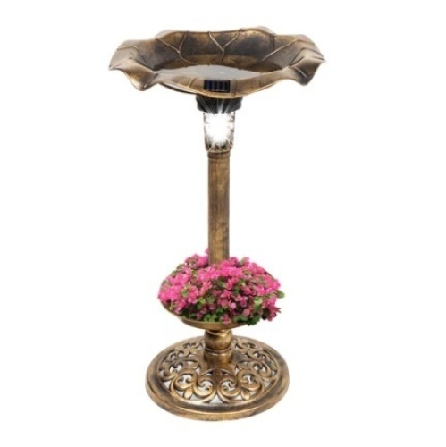 Solar Lighted Bird Bath, Bronze - Lot 169