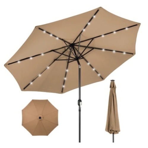 Solar LED Lighted Patio Umbrella,10ft, Tan - Lot 176