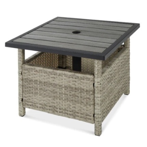 Outdoor Wicker Patio Side Table, Gray - Lot 187