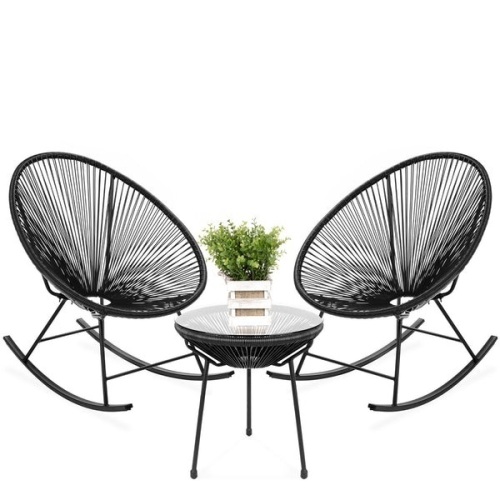 BCP. SKY. 5731  :  3 - Piece  Patio Woven  Rope  Acapulco Rocking Chair  Bistro Set  - Lot 316
