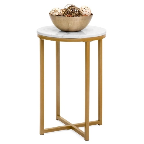 BCP. SKY. 4584  : Best Choice Products  16 In Faux  Marbel  Modern Round  Living Room Accent  Side Table  W / Metal Frame  - Lot 322