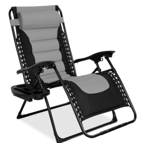 Oversized Padded Zero Gravity Chair, Folding Recliner w/ Headrest, Side Tray, Gray/Black, Appears New - Lot 203