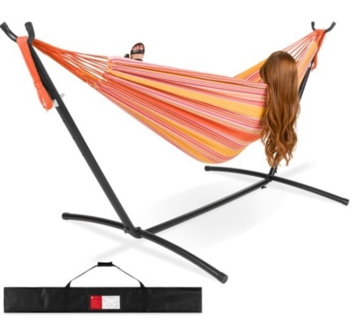 2-Person Brazilian-Style Double Hammock w/ Carrying Bag and Steel Stand - Lot 208