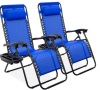 Set of 2 Adjustable Zero Gravity Patio Chair Recliners w/ Cup Holders, Cobalt Blue - Lot 211