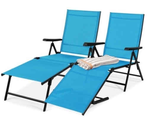 Set of 2 Outdoor Patio Chaise Recliner Lounge Chairs w/ Rust-Resistant Frame, Teal - Lot 217